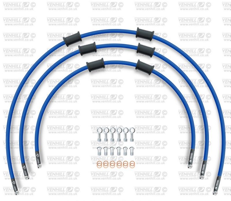 STANDARD Hadice přední brzdy sada Venhill POWERHOSEPLUS HON-3001FS-SB (3 hadice v sadě) modré hadice, nerezové koncovky