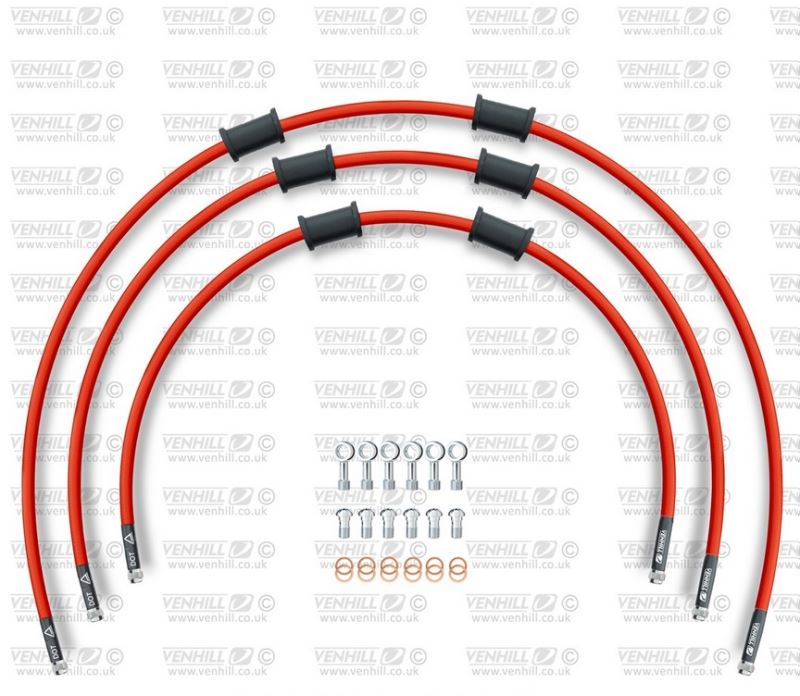 STANDARD Hadice přední brzdy sada Venhill POWERHOSEPLUS HON-7015F-RD (3 hadice v sadě) červené hadice, chromové koncovky