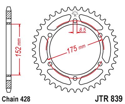 Řetězová rozeta JT JTR 839-57 57 zubů, 428