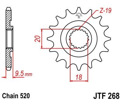 řetězové kolečko pro sekundární řetězy typu 520, JT - Anglie (12 zubů)