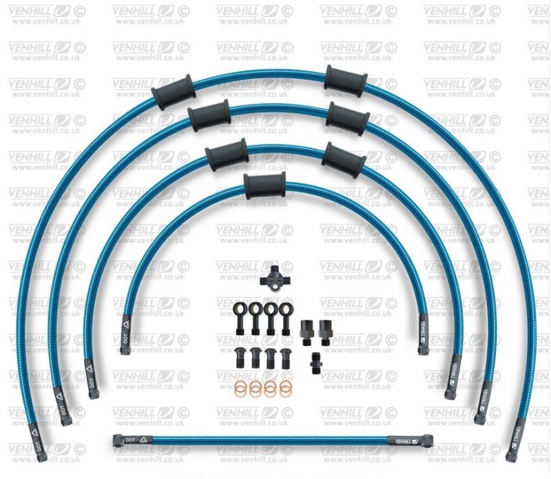 STANDARD Hadice přední brzdy sada Venhill POWERHOSEPLUS SUZ-11003FB-TB (5hadic v sadě) průhledně modré hadice, černé koncovky