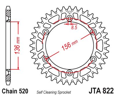 Hliníková řetězová rozeta JT JTA 822-48BLU 48 zubů, 520 modrá