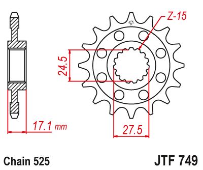 Řetězové kolečko JT JTF 749-16RB 16 zubů, 525 pogumované