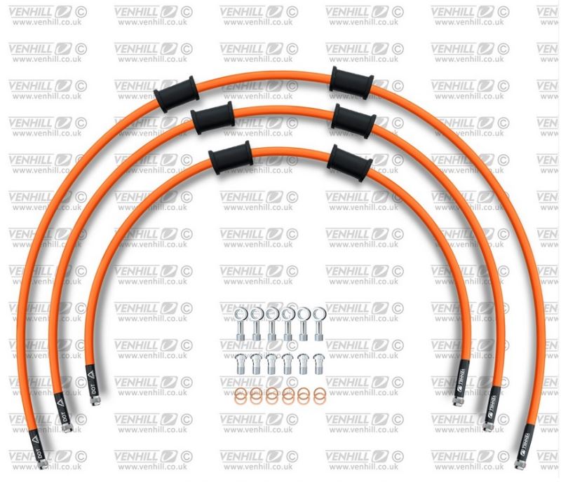 STANDARD Hadice přední brzdy sada Venhill POWERHOSEPLUS SUZ-5006F-OR (3 hadice v sadě) oranžové hadice, chromové koncovky