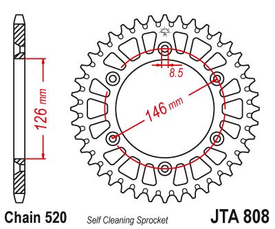 Hliníková řetězová rozeta JT JTA 808-49BLK 49 zubů, 520 černá
