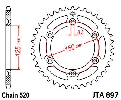 Hliníková řetězová rozeta JT JTA 897-50BLK 50 zubů, 520 černá