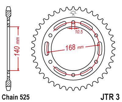 Řetězová rozeta JT JTR 3-42ZBK 42 zubů, 525 Černý zinek