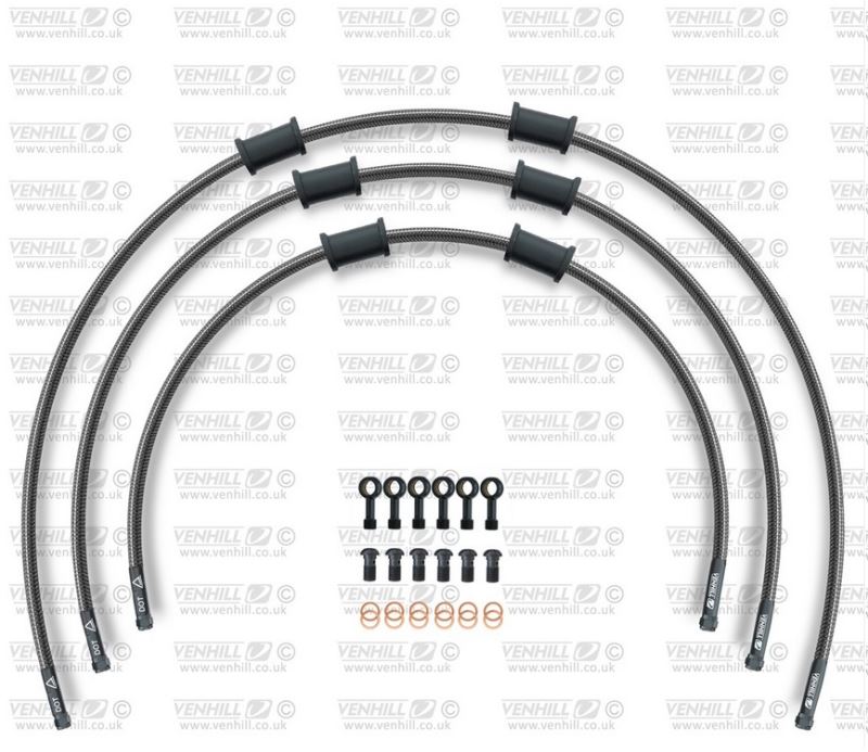 STANDARD Hadice přední brzdy sada Venhill POWERHOSEPLUS YAM-8002FB-CB (3 hadice v sadě) karbonové hadice, černé koncovky