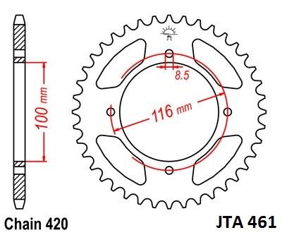 duralová rozeta pro sekundární řetězy typu 420, JT - Anglie (52 zubů)