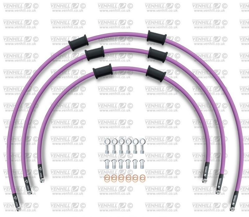 STANDARD Hadice přední brzdy sada Venhill POWERHOSEPLUS YAM-8001F-PU (3 hadice v sadě) fialové hadice, chromové koncovky