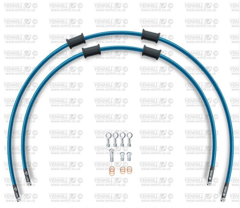 CROSSOVER Hadice přední brzdy sada Venhill POWERHOSEPLUS HON-10027F-TB (2 hadice v sadě) průhledně modré hadice, chromové koncovky