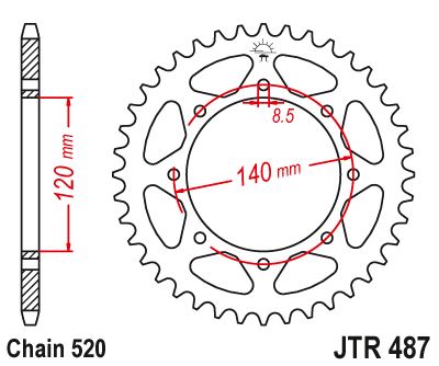 Řetězová rozeta JT JTR 487-43 43 zubů, 520