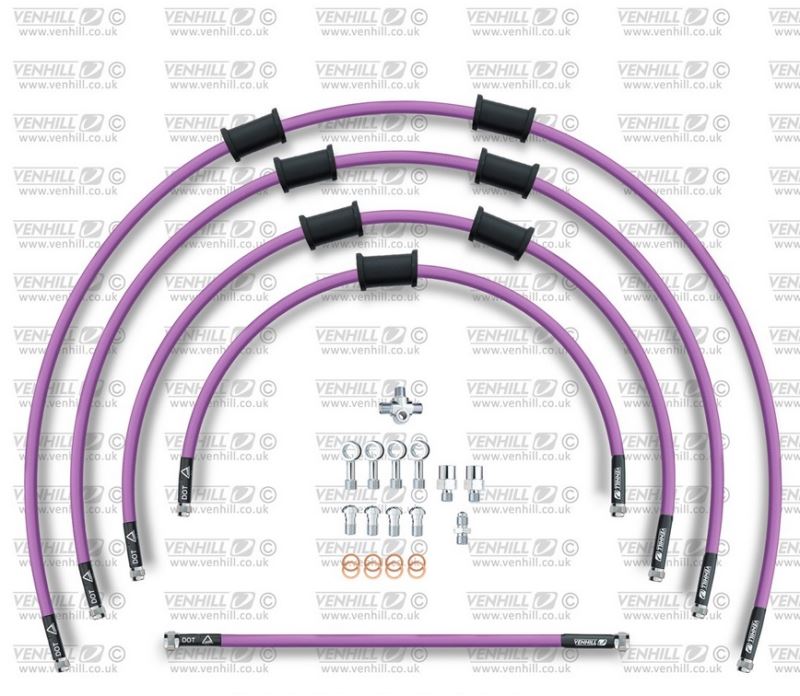 STANDARD Hadice přední brzdy sada Venhill POWERHOSEPLUS YAM-10031F-PU (5hadic v sadě) fialové hadice, chromové koncovky