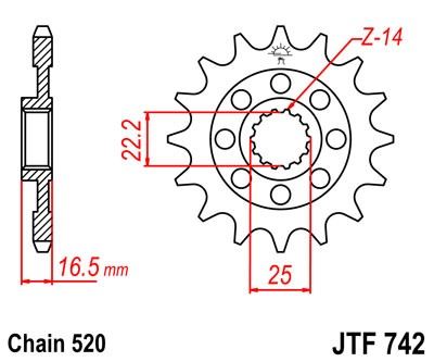 Řetězové kolečko JT JTF 742-14 14 zubů, 520