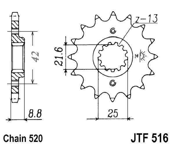 Řetězové kolečko JT JTF 516-16RB 16 zubů, 520 pogumované