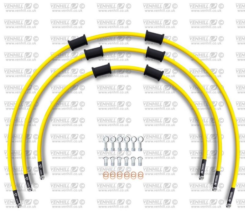 STANDARD Hadice přední brzdy sada Venhill POWERHOSEPLUS YAM-8005F-YE (3 hadice v sadě) žluté hadice, chromové koncovky