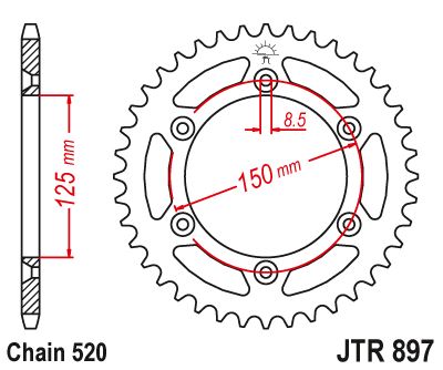 Řetězová rozeta JT JTR 897-42SC 42 zubů, 520 Samočistící, Nízká hmotnost