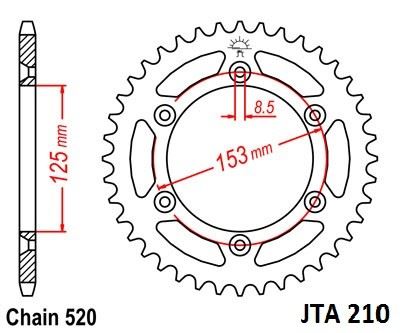 Hliníková řetězová rozeta JT JTA 210-52 52 zubů, 520