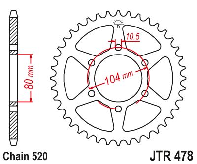 Řetězová rozeta JT JTR 478-45 45 zubů, 520