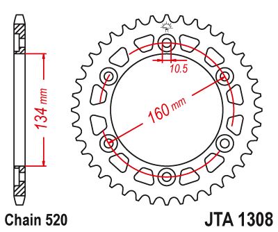 Hliníková řetězová rozeta JT JTA 1308-45BLK 45 zubů, 520 černá