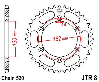 Řetězová rozeta JT JTR 8-51 51 zubů, 520