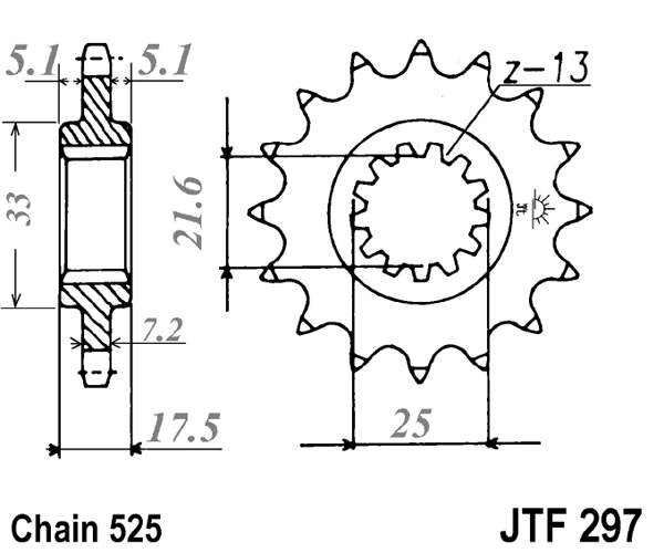 Řetězové kolečko JT JTF 297-15RB 15 zubů, 525 pogumované