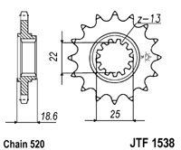 Řetězové kolečko JT JTF 1538-15RB 15 zubů, 520 pogumované
