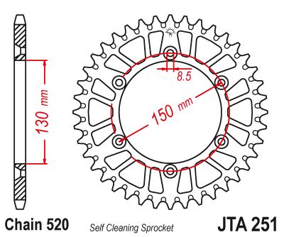 Hliníková řetězová rozeta JT JTA 251-49BLU 49 zubů, 520 modrá