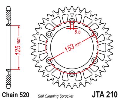 Hliníková řetězová rozeta JT JTA 210-53BLK 53 zubů, 520 černá