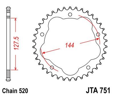 duralová rozeta pro sekundární řetězy typu 520, JT - Anglie (38 zubů)