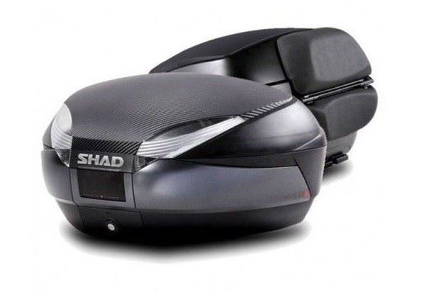 Vrchní kufr na motorku SHAD SH48 D0B48306R Tmavě šedý with backrest, carbon cover and PREMIUM SMART lock