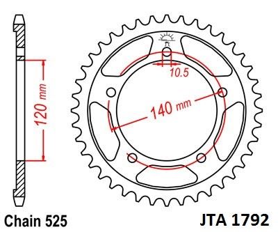 Hliníková řetězová rozeta JT JTA 1792-42 42 zubů, 525
