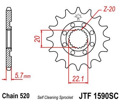 Řetězové kolečko JT JTF 1590-14SC 14 zubů, 521 Samočistící, Nízká hmotnost