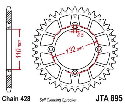 Hliníková řetězová rozeta JT JTA 895-49ORG 49 zubů, 428 oranžová