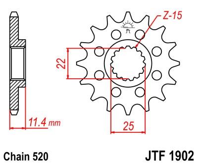 Řetězové kolečko JT JTF 1902-15RB 15 zubů, 520 pogumované