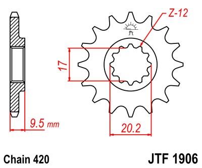 Řetězové kolečko JT JTF 1906-14 14 zubů, 420