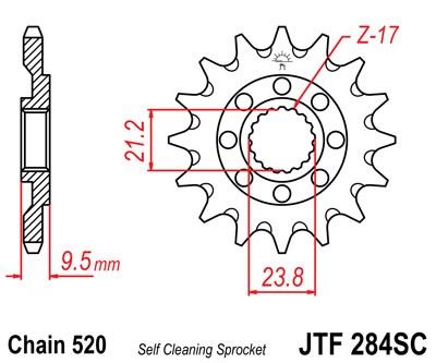 Řetězové kolečko JT JTF 284-14SC 14 zubů, 520 Samočistící, Nízká hmotnost