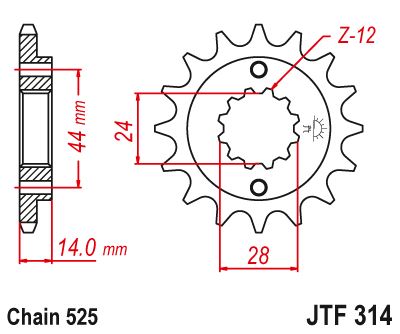 Řetězové kolečko JT JTF 314-16RB 16 zubů, 525 pogumované
