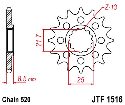 Řetězové kolečko JT JTF 1516-16 16 zubů, 520