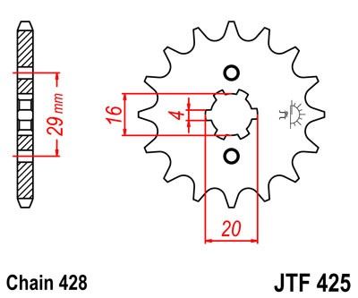 Řetězové kolečko JT JTF 425-16 16 zubů, 428