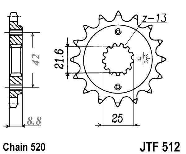 Řetězové kolečko JT JTF 512-15RB 15 zubů, 520 pogumované