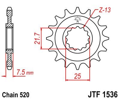 Řetězové kolečko JT JTF 1536-15RB 15 zubů, 520 pogumované