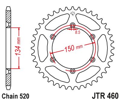 ocelová rozeta pro sekundární řetězy typu 520, JT - Anglie (49 zubů)