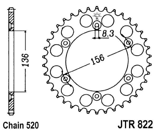 Řetězová rozeta JT JTR 822-48 48 zubů, 520