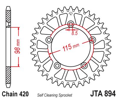 Hliníková řetězová rozeta JT JTA 894-50BLK 50 zubů, 420 černá