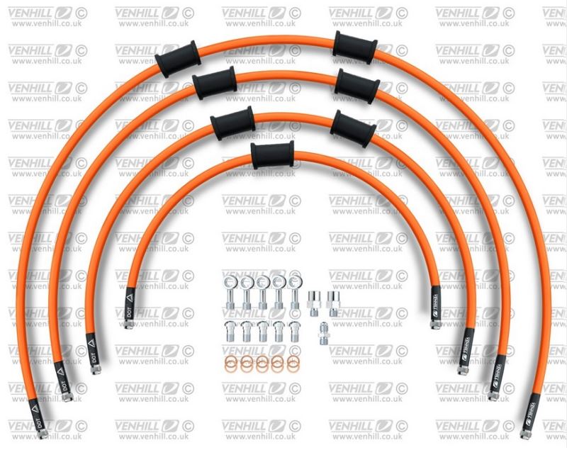 STANDARD Hadice přední brzdy sada Venhill POWERHOSEPLUS SUZ-5004F-OR (4 hadice v sadě) oranžové hadice, chromové koncovky