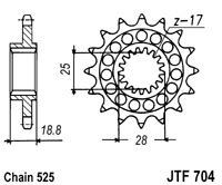 Řetězové kolečko JT JTF 704-17RB 17 zubů, 525 pogumované