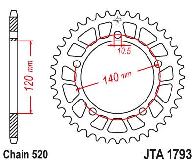 Hliníková řetězová rozeta JT JTA 1793-45BLK 45 zubů, 520 černá