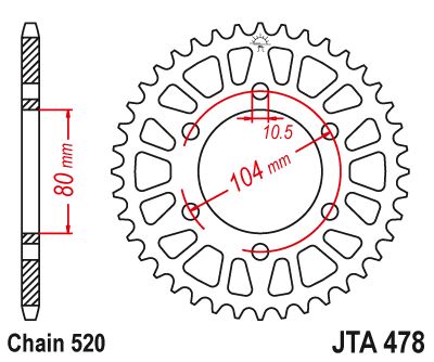 Hliníková řetězová rozeta JT JTA 478-39BLK 39 zubů, 420 černá