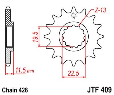 Řetězové kolečko JT JTF 409-14 14 zubů, 428